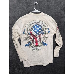 Motorcycle Week Laconia NH 2011 Long Sleeve Shirt Skull USA Flag Graphic Tee L